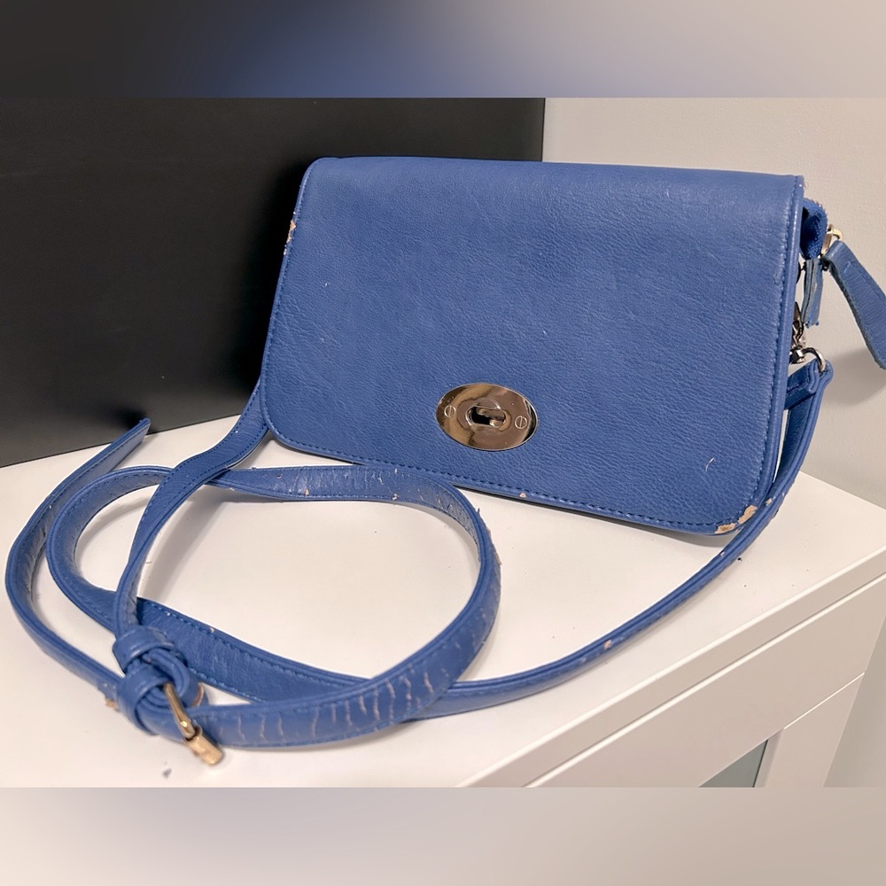 Street Level Small Blue Shoulder Bag, Crossbody, Buckle Clutch, Purse, Fashion